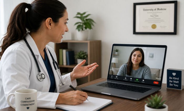 Telehealth provider conducting a video consultation